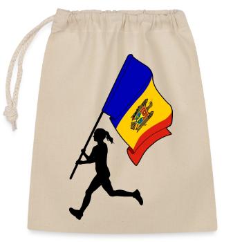 Flagge Moldawien Frau läuft - Verschließbarer Geschenkbeutel aus Baumwolle (25x30cm) - Natur - Vorne