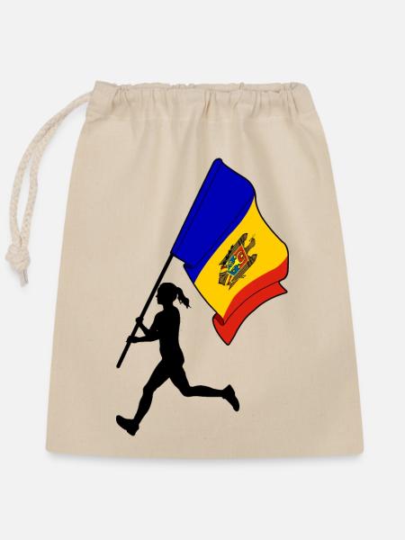 Flagge Moldawien Frau läuft - Verschließbarer Geschenkbeutel aus Baumwolle (25x30cm) - Natur