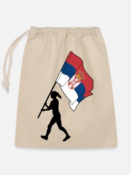 Flagge Serbien Frau zu Fuß - Verschließbarer Geschenkbeutel aus Baumwolle (25x30cm) - Natur