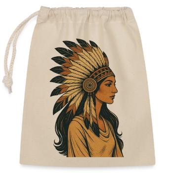Indigenous Portrait with Feather Crown - Closable cotton gift bag (25x30cm) - nature - Front