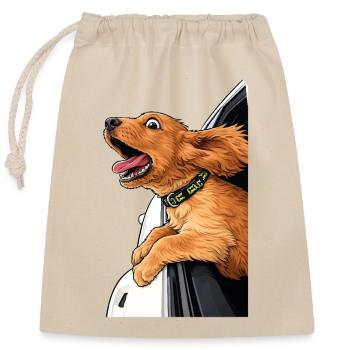Roadtrip Dog – Wind im Fell - Verschließbarer Geschenkbeutel aus Baumwolle (25x30cm) - Natur - Vorne