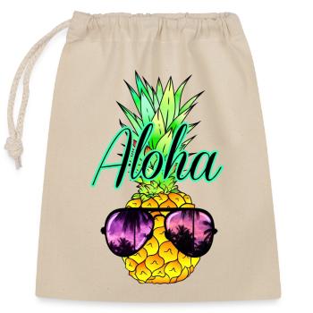 Ananas Aloha - Verschließbarer Geschenkbeutel aus Baumwolle (25x30cm) - Natur - Vorne