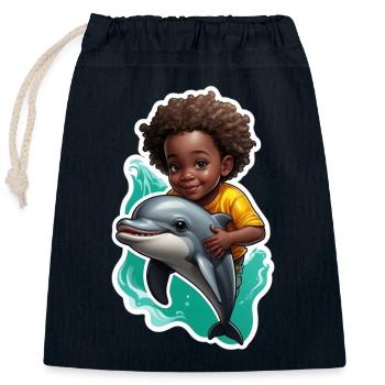 Kid Dolphins Dolphin Lover Gift Idea - Closable cotton gift bag (25x30cm) - navy - Front