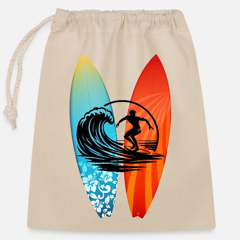 Surfer Surfbrett - Verschließbarer Geschenkbeutel aus Baumwolle (25x30cm) - Natur