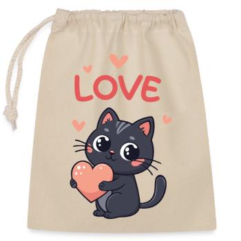 Chat Kawaii Coeur Rosé Love - Sac cadeau en coton avec cordon (25 x 30 cm) - nature - Devant