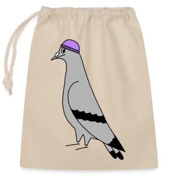 Pigeon with Beanie – Urban Minimal Illustration - Sac cadeau en coton avec cordon (25 x 30 cm) - nature - Devant