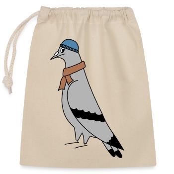 Pigeon Beanie Scarf – Urban Minimal Illustration - Verschließbarer Geschenkbeutel aus Baumwolle (25x30cm) - Natur - Vorne