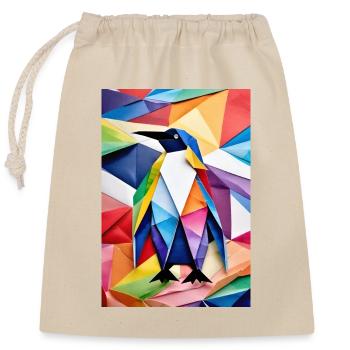 Regenbogen-Origami-Pinguin - Verschließbarer Geschenkbeutel aus Baumwolle (25x30cm) - Natur - Vorne