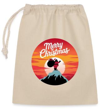 Père Noël sur le mont Joyeux Noël - Sac cadeau en coton avec cordon (25 x 30 cm) - nature - Devant