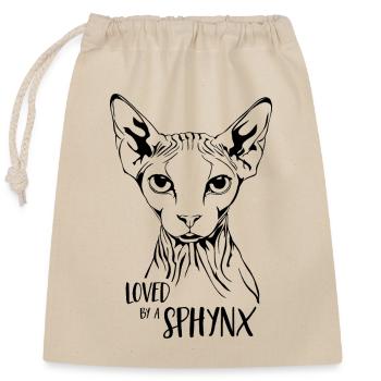 Loved by a Sphynx Katzenspruch Katze Wilsigns - Verschließbarer Geschenkbeutel aus Baumwolle (25x30cm) - Natur - Vorne