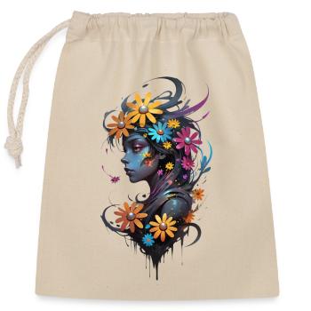 Girl Beauty and Flowers - Closable cotton gift bag (25x30cm) - nature - Front