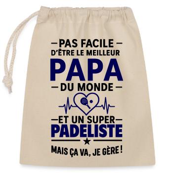 Cœur + Padel – Super Papa Joueur de Padel - Sac cadeau en coton avec cordon (25 x 30 cm) - nature - Devant