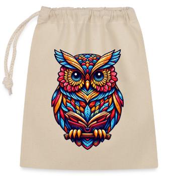 OWL EAGLE OWL BIRD OF PREY TAWNY OWL FEATHER RAINBOW COLORFUL - Closable cotton gift bag (25x30cm) - nature - Front