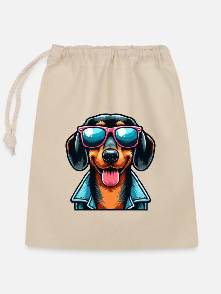 Retro Dachshund - Verschließbarer Geschenkbeutel aus Baumwolle (25x30cm) - Natur