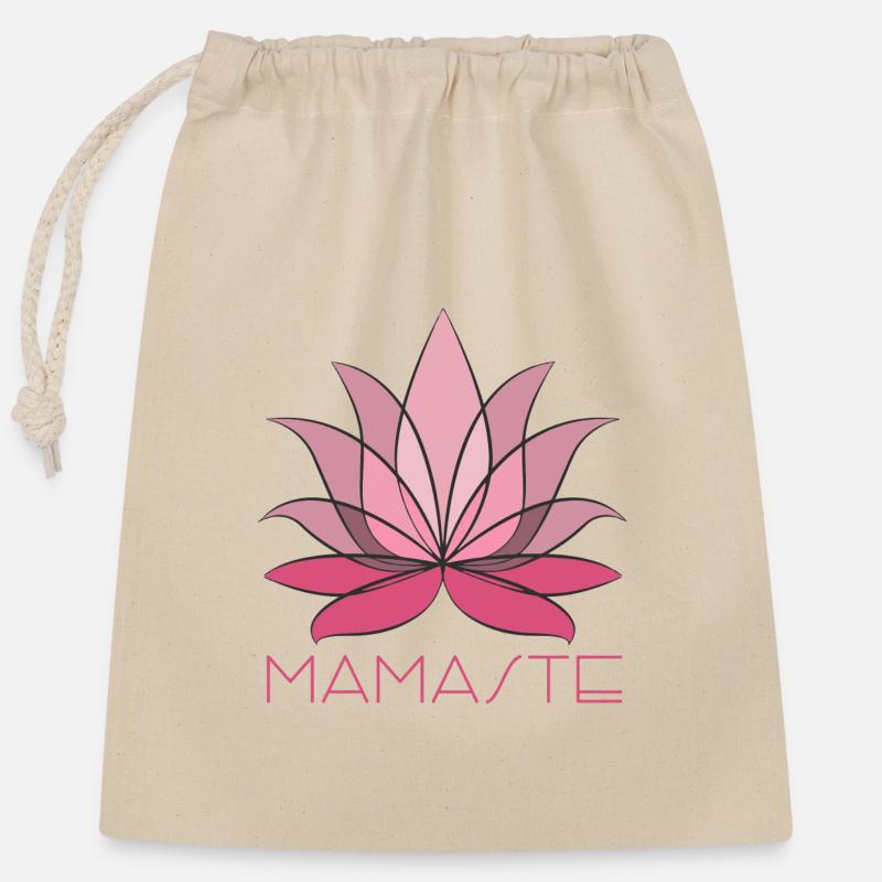 Mamaste, fleur de lotus rose avec lettrage - Sac cadeau en coton avec cordon (25 x 30 cm) - nature