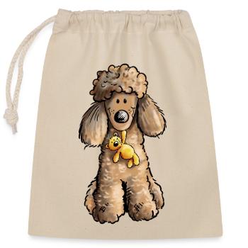 Pudel mit Teddy - Verschließbarer Geschenkbeutel aus Baumwolle (25x30cm) - Natur - Vorne