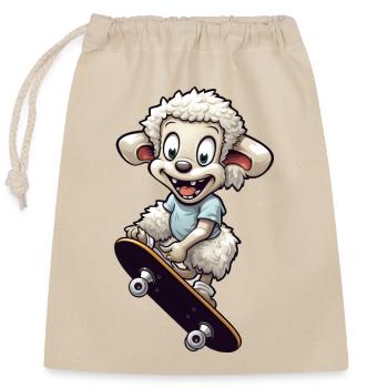 Schaf auf Skateboard boarding - Verschließbarer Geschenkbeutel aus Baumwolle (25x30cm) - Natur - Vorne