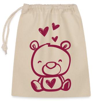 Heart Teddy - Closable cotton gift bag (25x30cm) - nature - Front