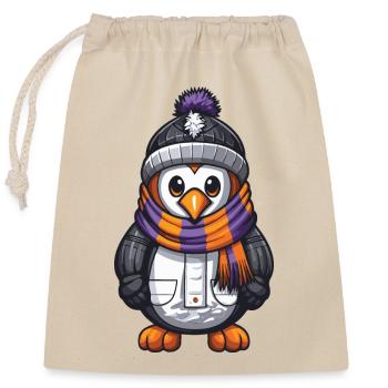 Pinguin Comic Winter - Verschließbarer Geschenkbeutel aus Baumwolle (25x30cm) - Natur - Vorne