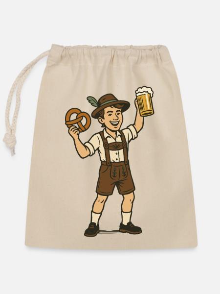 Junger Biertrinker in Lederhosen - Verschließbarer Geschenkbeutel aus Baumwolle (25x30cm) - Natur
