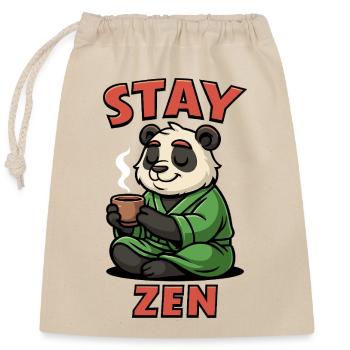 Moine panda avec du thé et inscription « Stay Zen » - Sac cadeau en coton avec cordon (25 x 30 cm) - nature - Devant