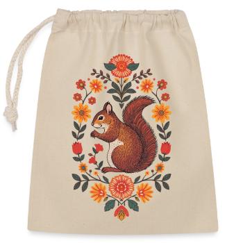 Squirrel in a wreath of flowers - Closable cotton gift bag (25x30cm) - nature - Front