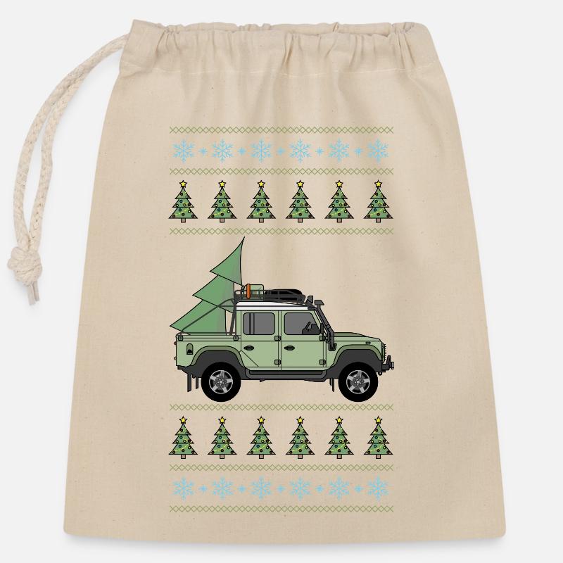 Defender Offroad Pickup - Weihnachtsbaum - Verschließbarer Geschenkbeutel aus Baumwolle (25x30cm) - Natur