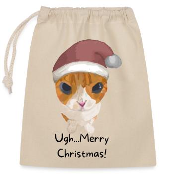 Sassy Cat - Merry Christmas! - Closable cotton gift bag (25x30cm) - nature - Front