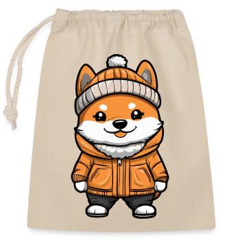 Akita Inu Dog Cartoon - Closable cotton gift bag (25x30cm) - nature - Front
