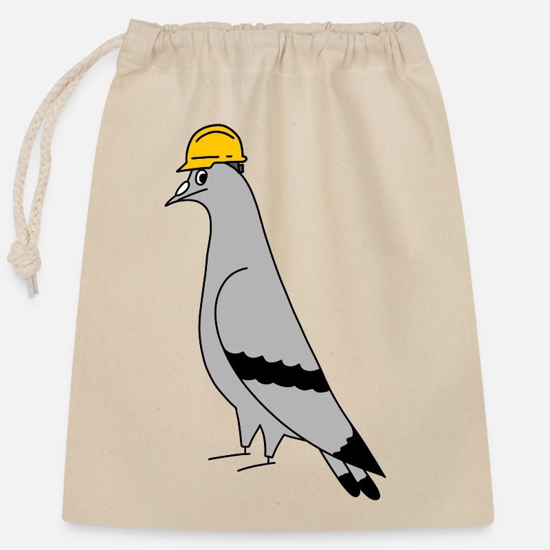 Pigeon Construction Helmet – Minimal Illustration - Closable cotton gift bag (25x30cm) - nature