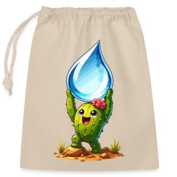 Cactus with Wasserklaer drops - Closable cotton gift bag (25x30cm) - nature - Front
