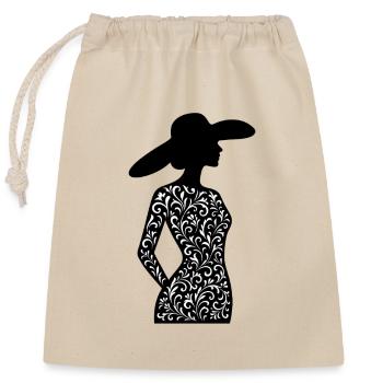 Elegante Frauensilhouette mit Ornament-Kleid - Verschließbarer Geschenkbeutel aus Baumwolle (25x30cm) - Natur - Vorne