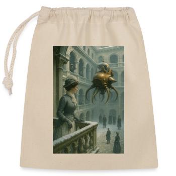 univers retro futuriste pieuvre volante et femme - Sac cadeau en coton avec cordon (25 x 30 cm) - nature - Devant