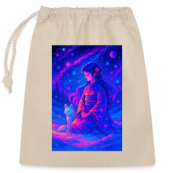 "Yukionna & der weiße Fuchs – Neonträume im Schnee - Verschließbarer Geschenkbeutel aus Baumwolle (25x30cm) - Natur - Vorne
