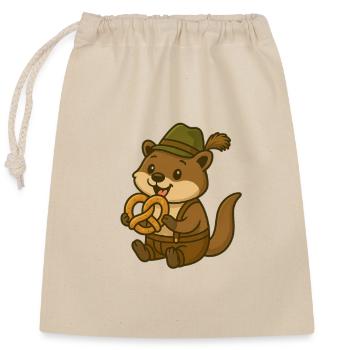 Loutres sauvages avec costume traditionnel et bretzel - Sac cadeau en coton avec cordon (25 x 30 cm) - nature - Devant