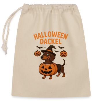 Halloween Dachshund with Pumpkin Motif - Closable cotton gift bag (25x30cm) - nature - Front