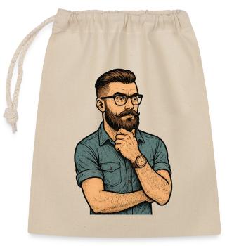 Portrait of a Pensive Man with Beard and Glasses - Closable cotton gift bag (25x30cm) - nature - Front