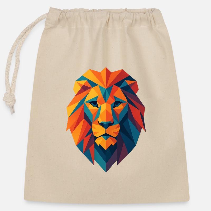 Lion | Lion Head Print - Closable cotton gift bag (25x30cm) - nature