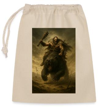 Barbarian Warrior on Brown Bear – Fant Illustration - Closable cotton gift bag (25x30cm) - nature - Front