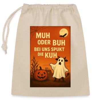 Spukkuh Halloween: MuH oder Buh - Verschließbarer Geschenkbeutel aus Baumwolle (25x30cm) - Natur - Vorne
