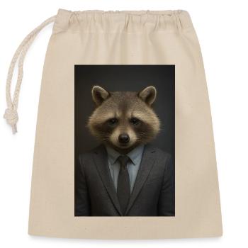Waschbär im Anzug – Geschäftsstil - Verschließbarer Geschenkbeutel aus Baumwolle (25x30cm) - Natur - Vorne