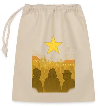 Étoile dorée au-dessus du marché de Noël - Sac cadeau en coton avec cordon (25 x 30 cm) - nature - Devant