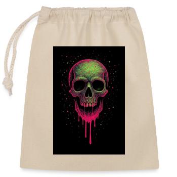 Deathhead – Psychedelic Neon Skull - Closable cotton gift bag (25x30cm) - nature - Front
