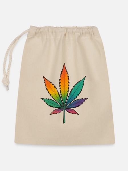 Regenbogen Cannabisblatt Design - Verschließbarer Geschenkbeutel aus Baumwolle (25x30cm) - Natur
