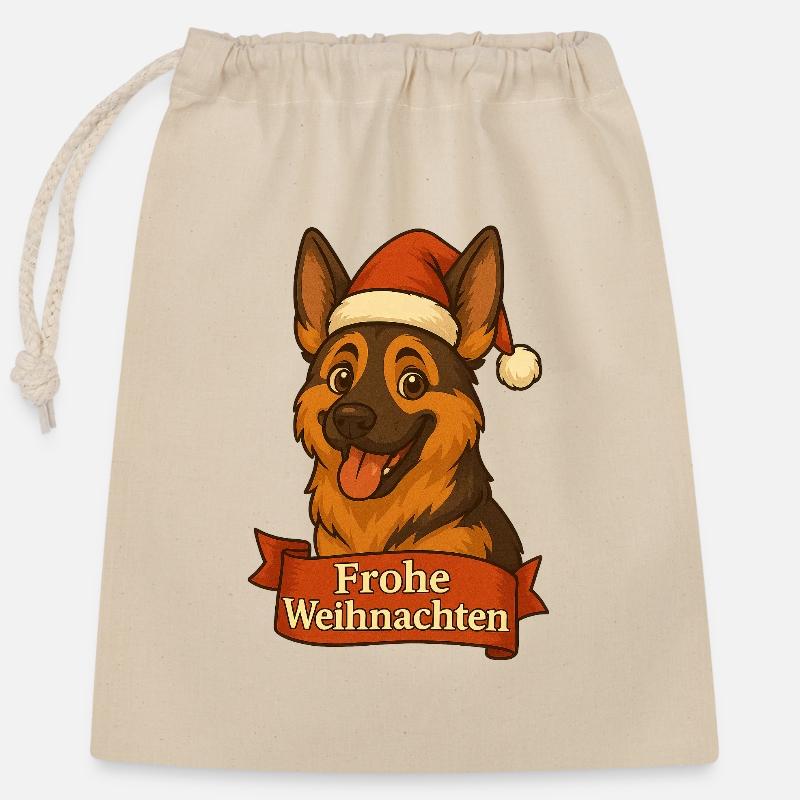 Weihnachts Schäferhund Cartoon - Verschließbarer Geschenkbeutel aus Baumwolle (25x30cm) - Natur