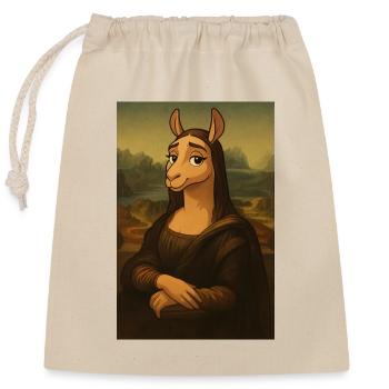 Lama Mona Lisa Rätselhaft - Verschließbarer Geschenkbeutel aus Baumwolle (25x30cm) - Natur - Vorne