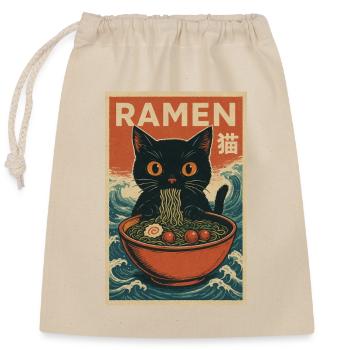 Ramen Katze Retro Poster - Verschließbarer Geschenkbeutel aus Baumwolle (25x30cm) - Natur - Vorne