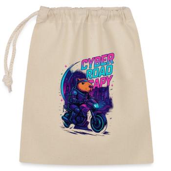 Cyber Road Capy – Futuristic Capybara Rider - Verschließbarer Geschenkbeutel aus Baumwolle (25x30cm) - Natur - Vorne