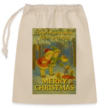 Collection de Noël : L’amitié au-dessus de la distance - Sac cadeau en coton avec cordon (25 x 30 cm) - nature - Devant