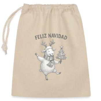 Feliz Navidad Schaf mit Weihnachtsbaum - Verschließbarer Geschenkbeutel aus Baumwolle (25x30cm) - Natur - Vorne